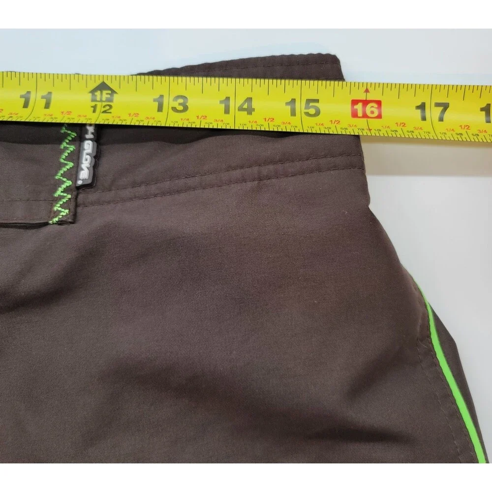 Body Glove Men's Brown Board Shorts Swim Trunks Neon Green Surf Cargo Pocket Lg